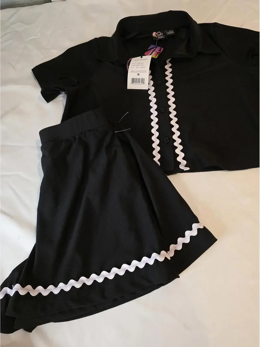 Women's 2 Piece Black PJ Short Sleeve Shirt and Shorts Set